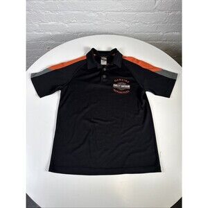Harley-Davidson Polo Shirt Black Orange Gray Short Sleeve BikeTown Youngstown OH